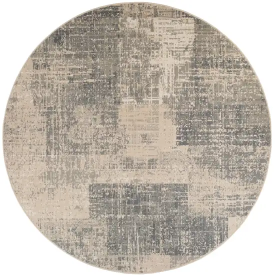 8' Light Blue Round Abstract Power Loom Area Rug Photo 1
