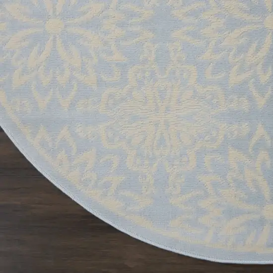 5' Light Blue Round Floral Power Loom Area Rug Photo 4