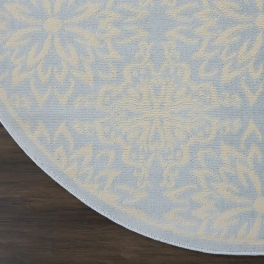 5' Light Blue Round Floral Power Loom Area Rug Photo 4
