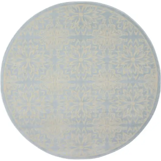 5' Light Blue Round Floral Power Loom Area Rug Photo 4