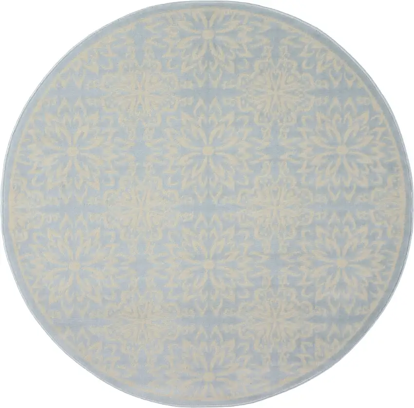 5' Light Blue Round Floral Power Loom Area Rug Photo 4
