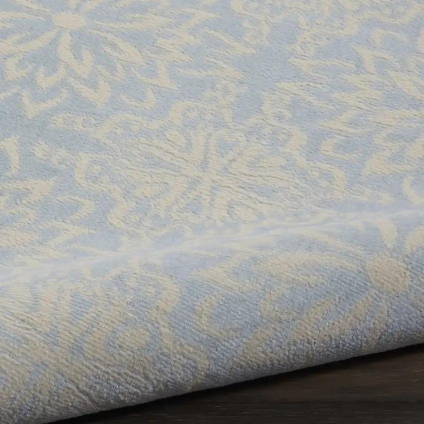 5' Light Blue Round Floral Power Loom Area Rug Photo 8