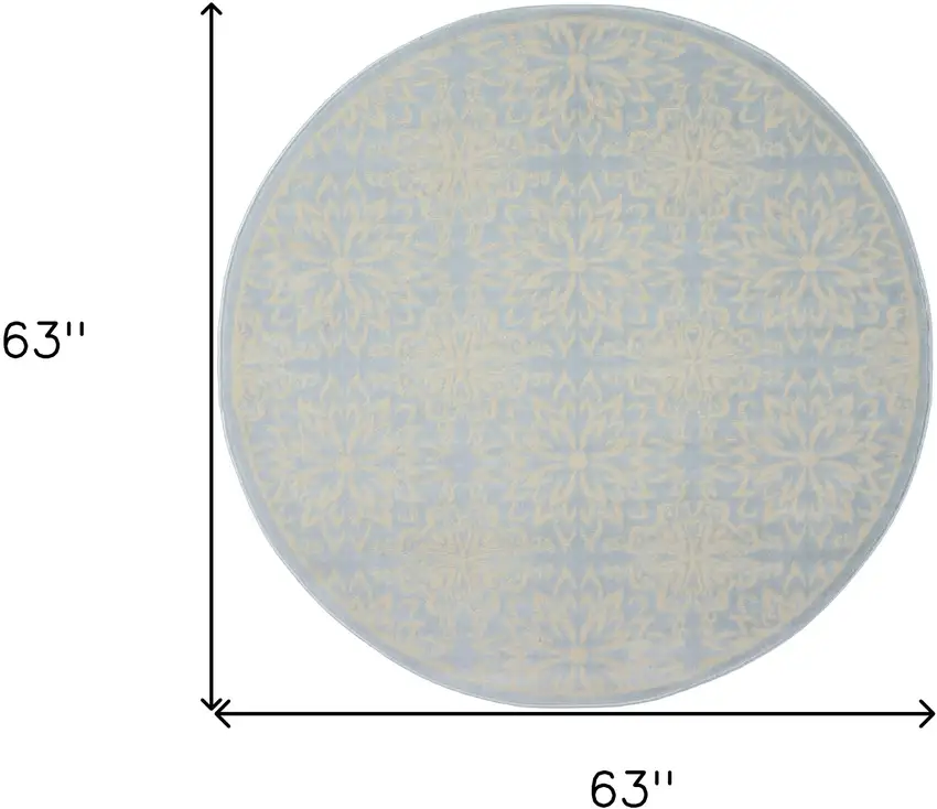 5' Light Blue Round Floral Power Loom Area Rug Photo 9