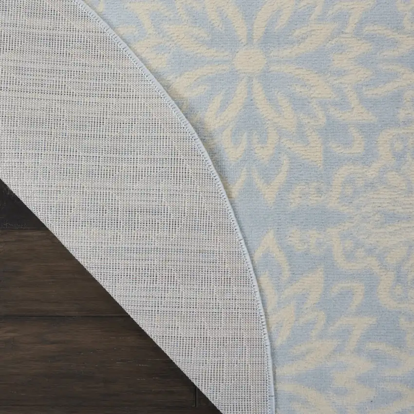 5' Light Blue Round Floral Power Loom Area Rug Photo 9