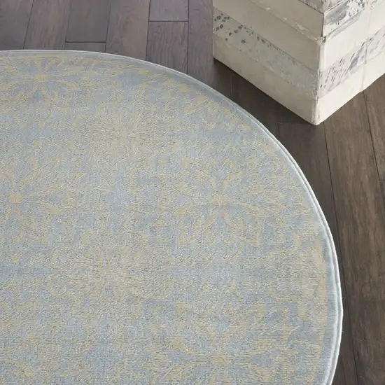 5' Light Blue Round Floral Power Loom Area Rug Photo 8