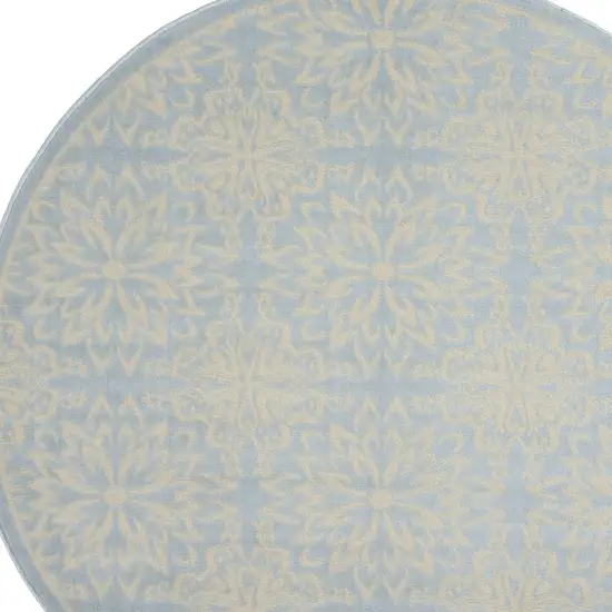 5' Light Blue Round Floral Power Loom Area Rug Photo 3