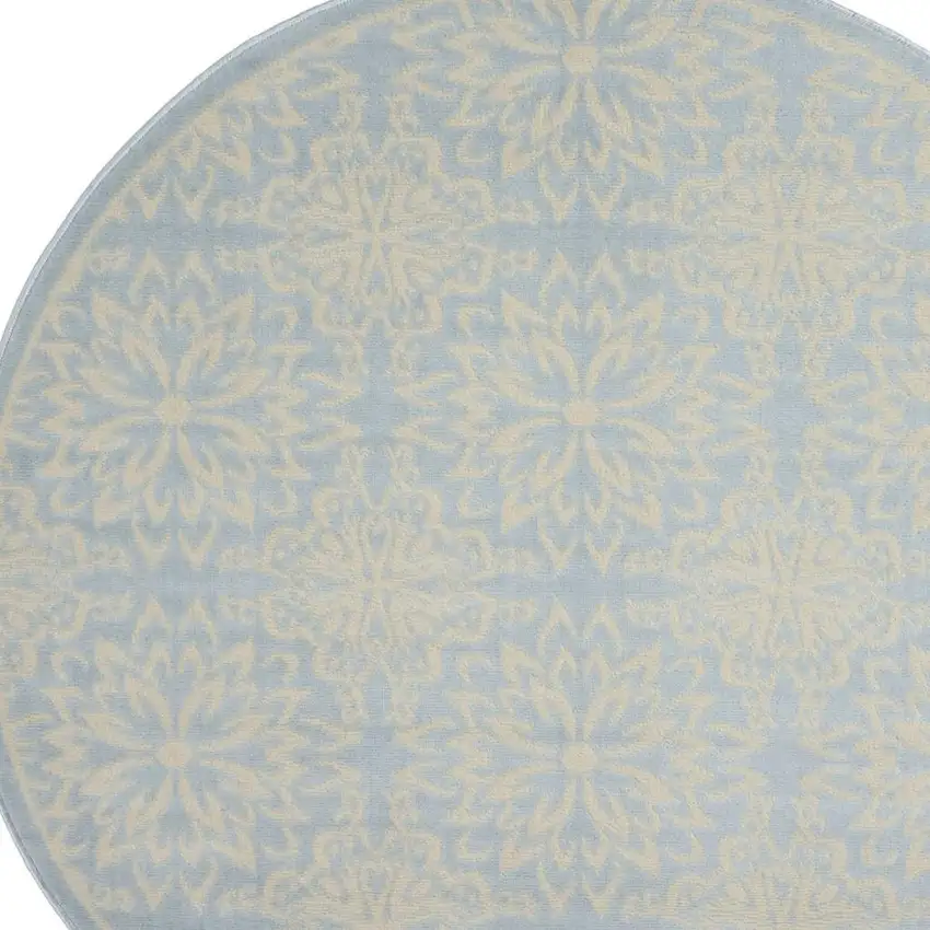 5' Light Blue Round Floral Power Loom Area Rug Photo 3