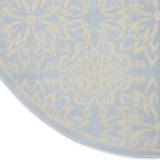 5' Light Blue Round Floral Power Loom Area Rug Photo 9