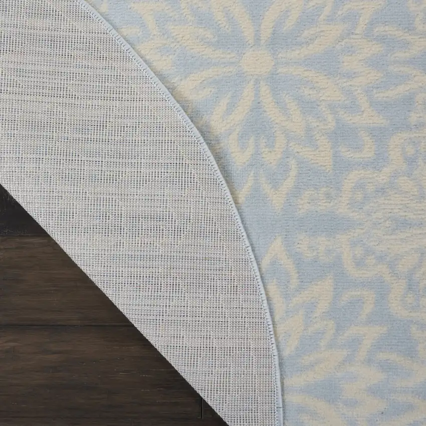 5' Light Blue Round Floral Power Loom Area Rug Photo 5