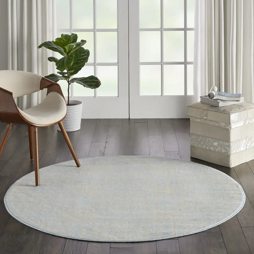 5' Light Blue Round Floral Power Loom Area Rug Photo 5