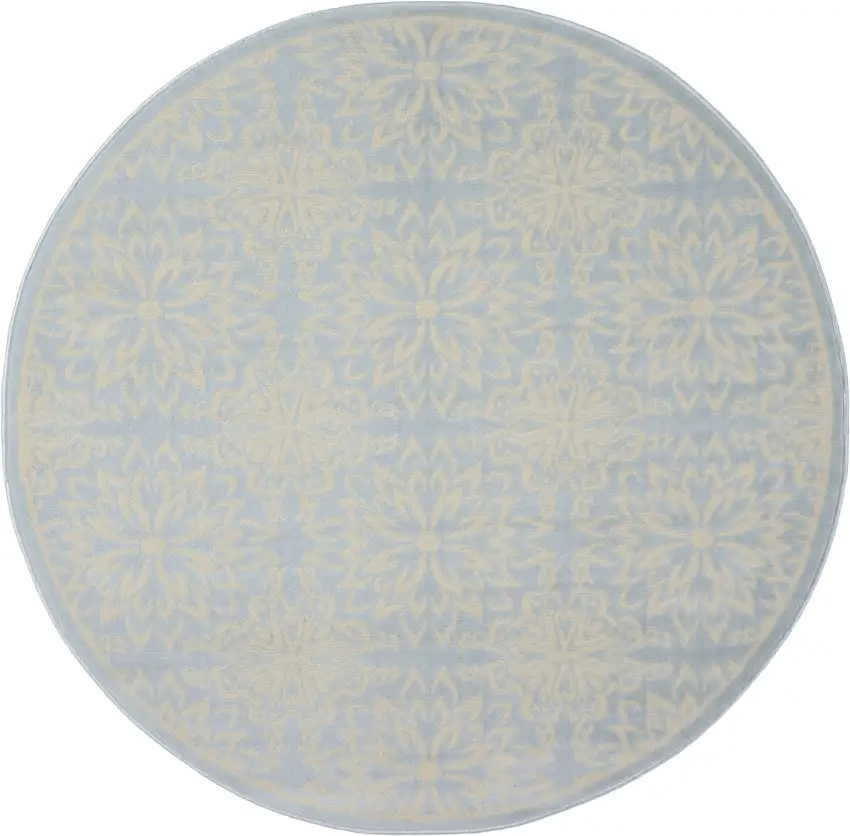 5' Light Blue Round Floral Power Loom Area Rug Photo 1