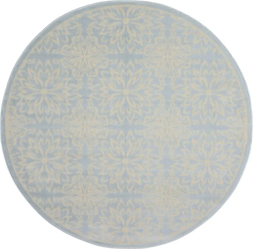 5' Light Blue Round Floral Power Loom Area Rug Photo 3