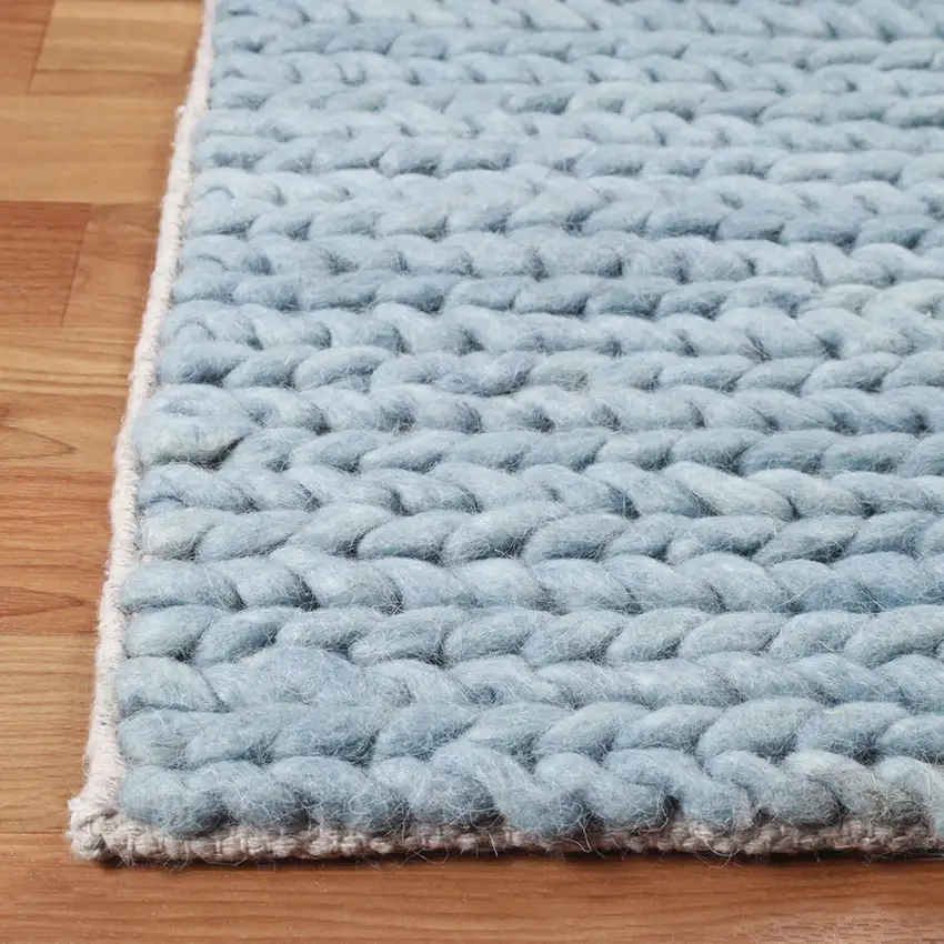 10' Light Blue Wool Handmade Stain Resistant Runner Rug Photo 3