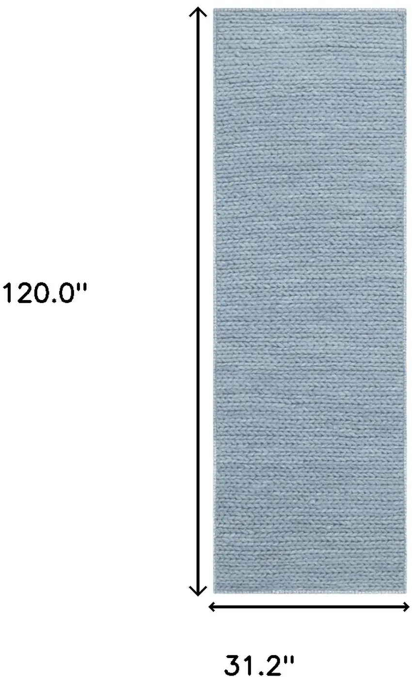 10' Light Blue Wool Handmade Stain Resistant Runner Rug Photo 8