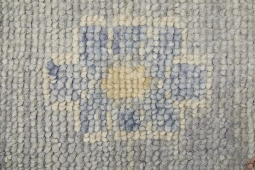 10' Light Blue and Taupe Wool Floral Hand Knotted Runner Rug With Fringe Photo 6