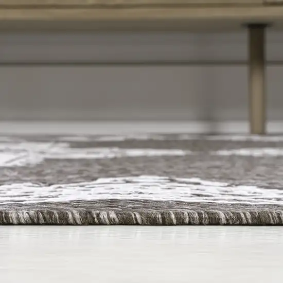 8' Light Brown And Cream Medallion Indoor Outdoor Runner Rug Photo 9