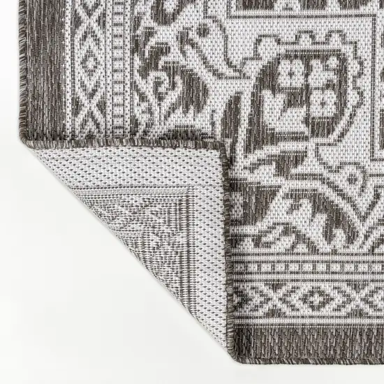 8' Light Brown And Cream Medallion Indoor Outdoor Runner Rug Photo 2