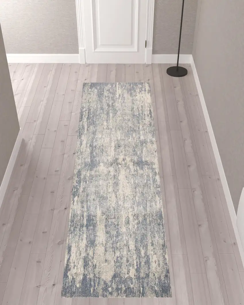 10' Light Gray Abstract Power Loom Runner Rug Photo 2