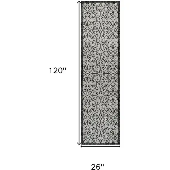 10' Light Gray And Black Geometric Indoor Outdoor Runner Rug Photo 9