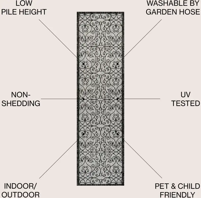 10' Light Gray And Black Geometric Indoor Outdoor Runner Rug Photo 8