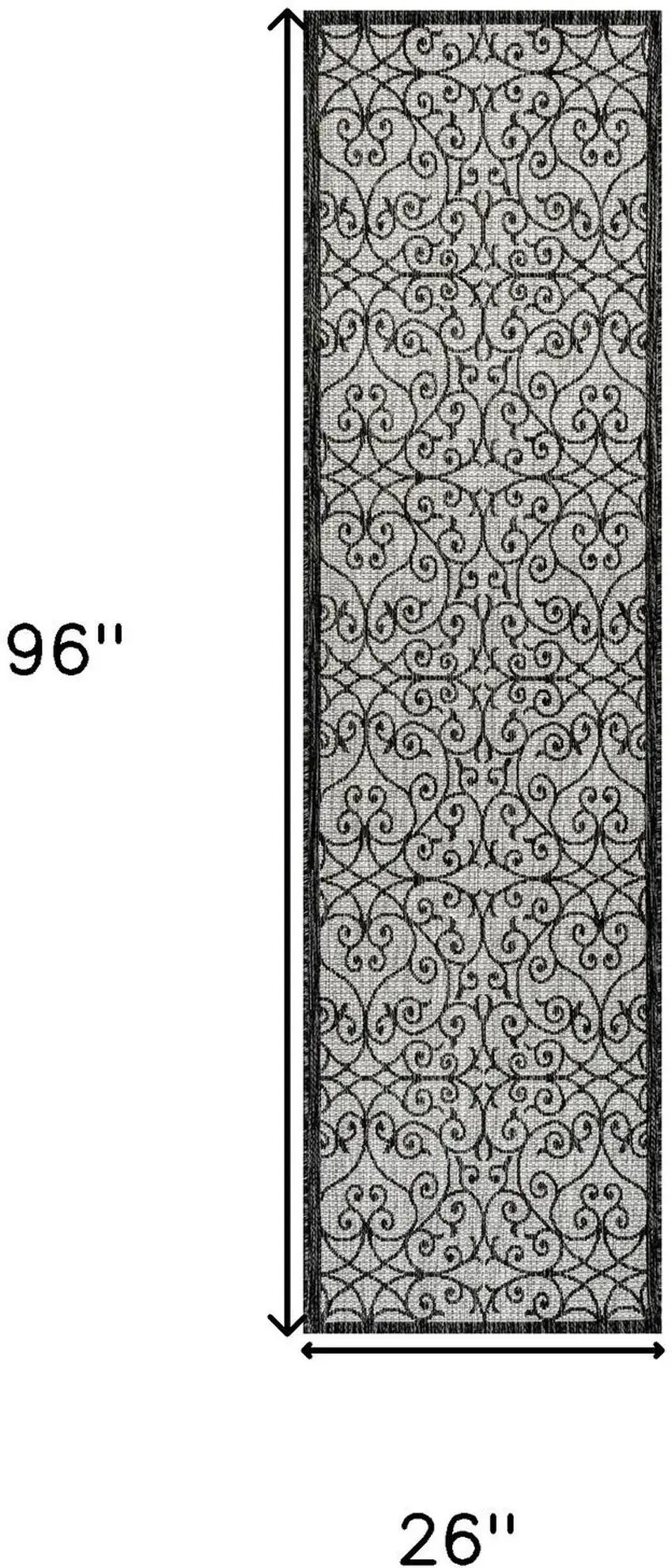 8' Light Gray And Black Geometric Indoor Outdoor Runner Rug Photo 5