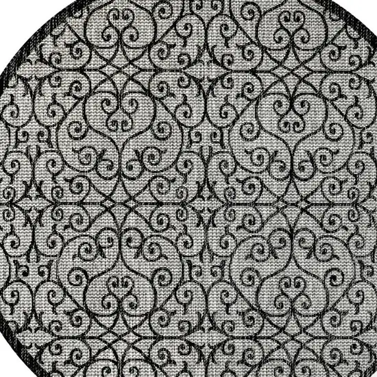 5' Light Gray And Black Round Geometric Indoor Outdoor Area Rug Photo 2
