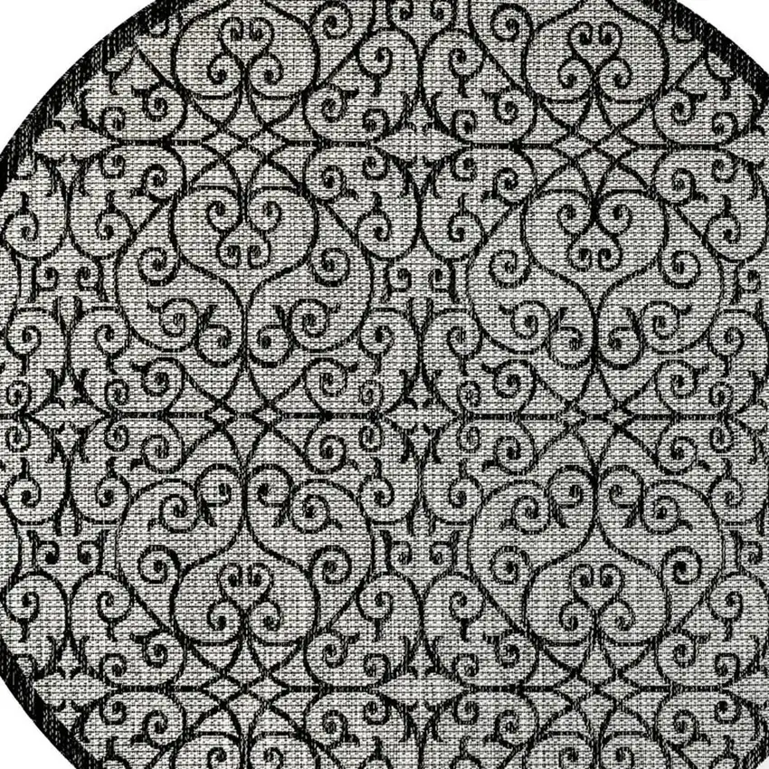 5' Light Gray And Black Round Geometric Indoor Outdoor Area Rug Photo 2