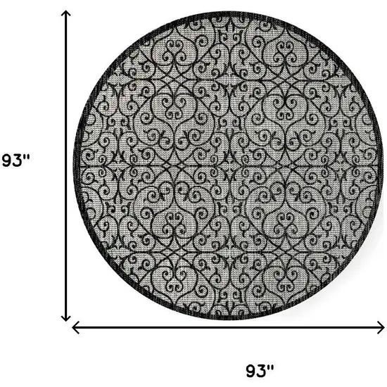 8' Light Gray And Black Round Geometric Indoor Outdoor Area Rug Photo 8