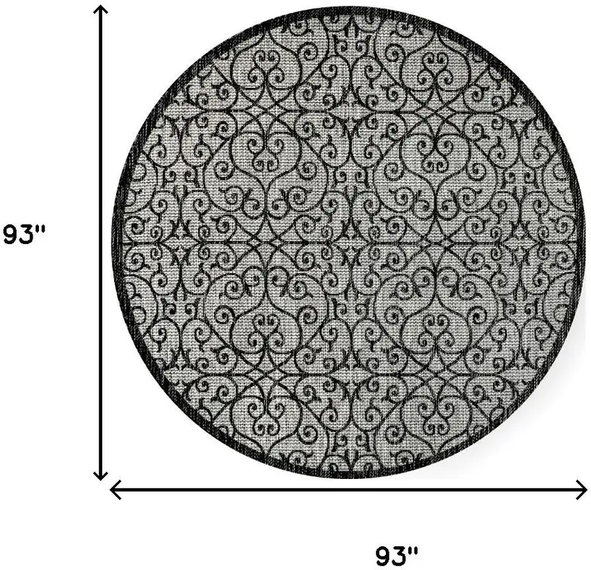 8' Light Gray And Black Round Geometric Indoor Outdoor Area Rug Photo 8