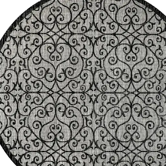 8' Light Gray And Black Round Geometric Indoor Outdoor Area Rug Photo 2