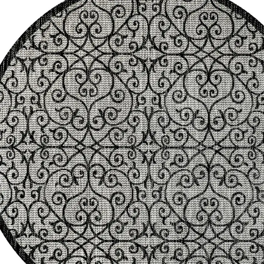 8' Light Gray And Black Round Geometric Indoor Outdoor Area Rug Photo 2