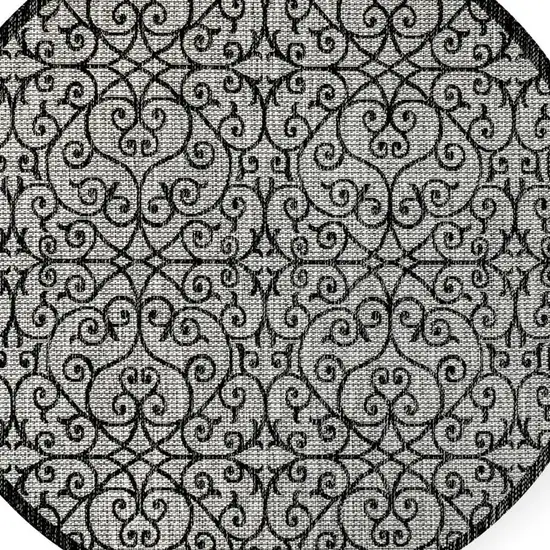 9' Light Gray And Black Round Geometric Indoor Outdoor Area Rug Photo 2
