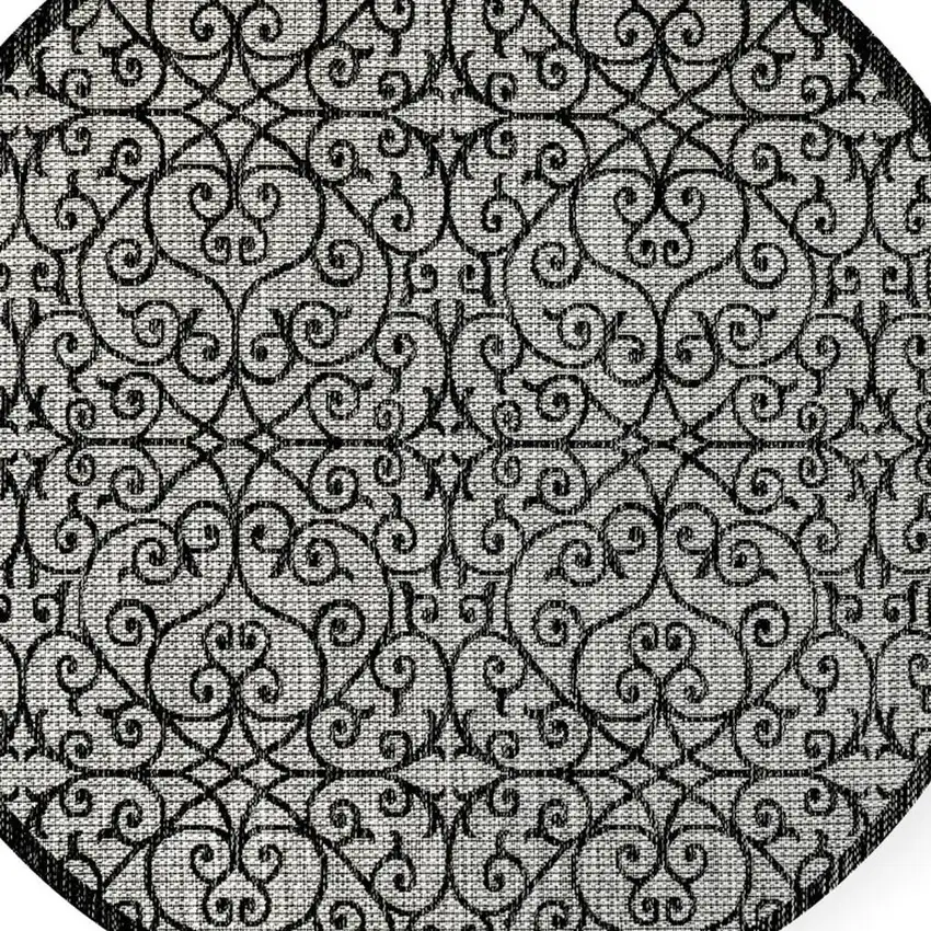 9' Light Gray And Black Round Geometric Indoor Outdoor Area Rug Photo 2