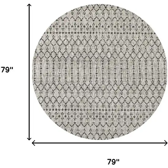 6' Light Gray And Black Round Trellis Indoor Outdoor Area Rug Photo 7