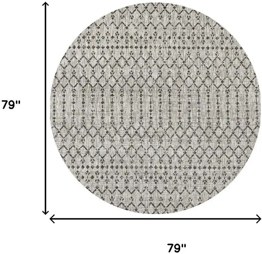 6' Light Gray And Black Round Trellis Indoor Outdoor Area Rug Photo 7