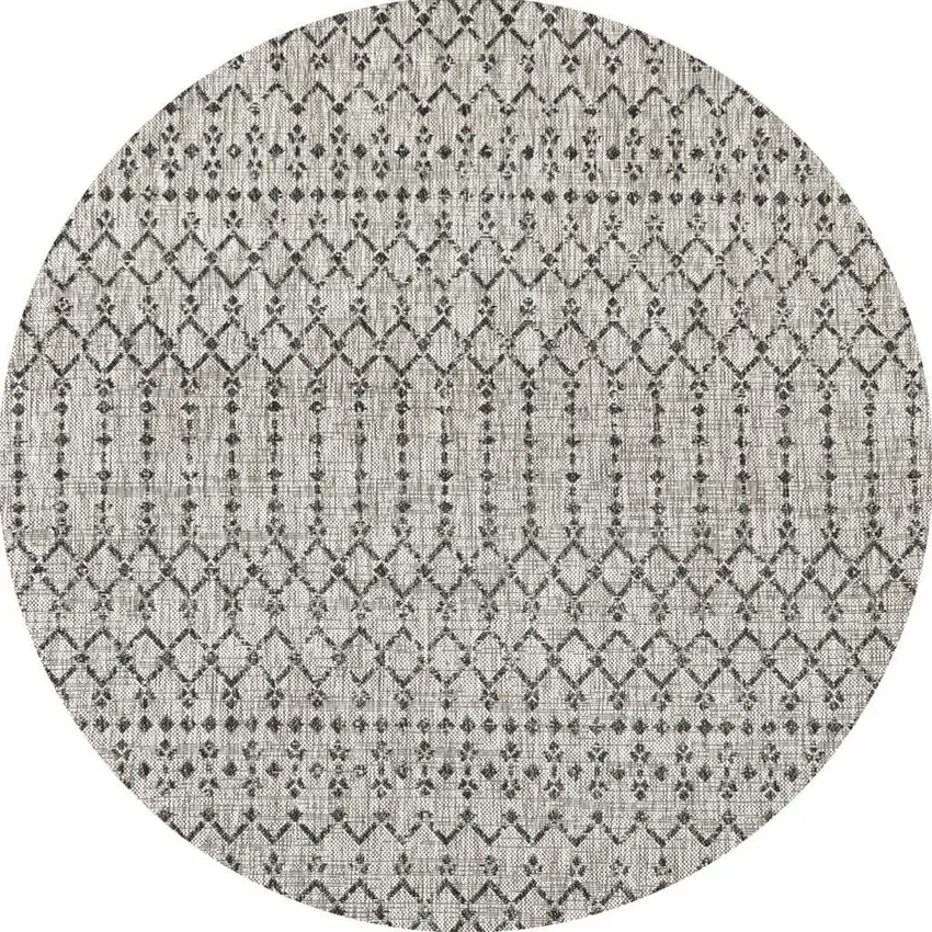 6' Light Gray And Black Round Trellis Indoor Outdoor Area Rug Photo 3