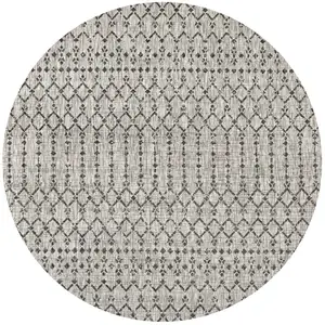 Photo of 6' Light Gray And Black Round Trellis Indoor Outdoor Area Rug