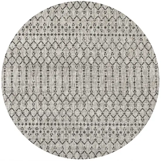 6' Light Gray And Black Round Trellis Indoor Outdoor Area Rug Photo 1