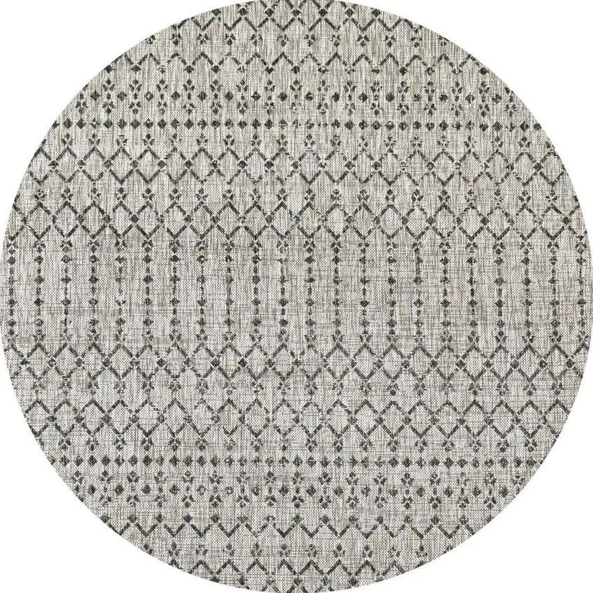 8' Light Gray And Black Round Trellis Indoor Outdoor Area Rug Photo 3