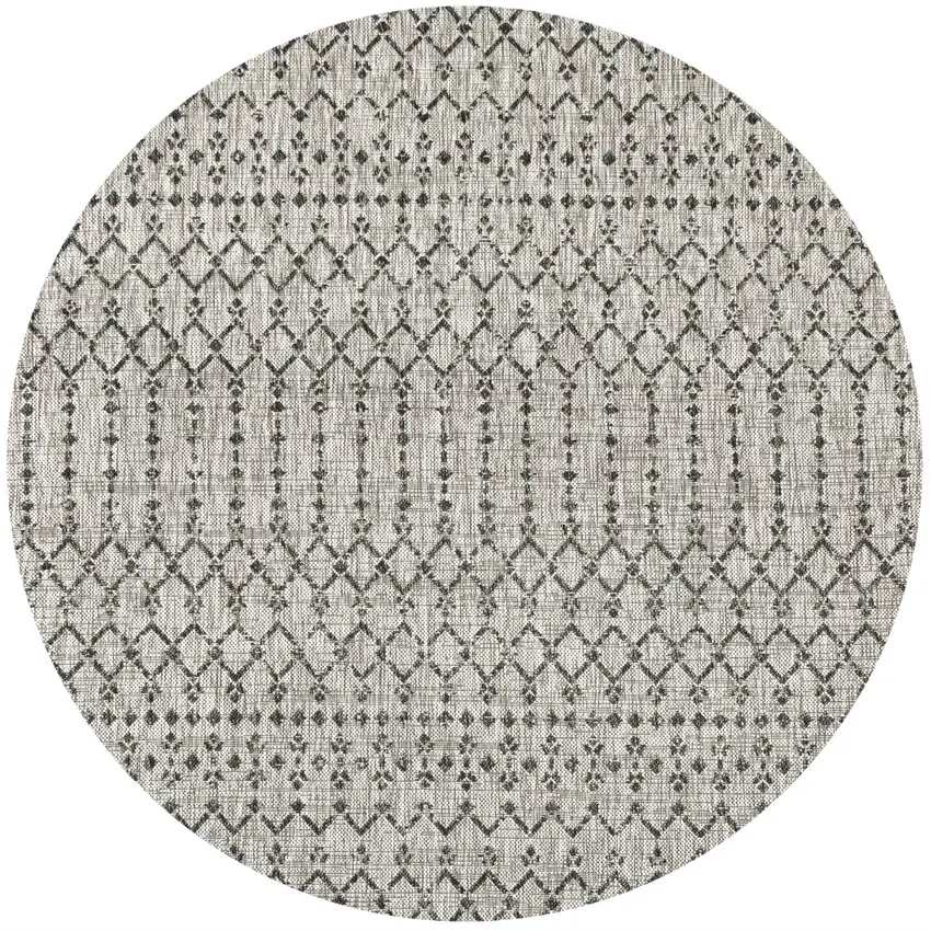 8' Light Gray And Black Round Trellis Indoor Outdoor Area Rug Photo 1