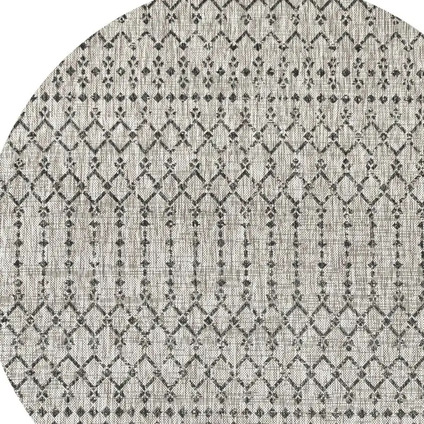 8' Light Gray And Black Round Trellis Indoor Outdoor Area Rug Photo 2
