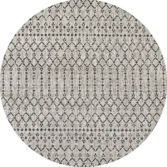 9' Light Gray And Black Round Trellis Indoor Outdoor Area Rug Photo 3