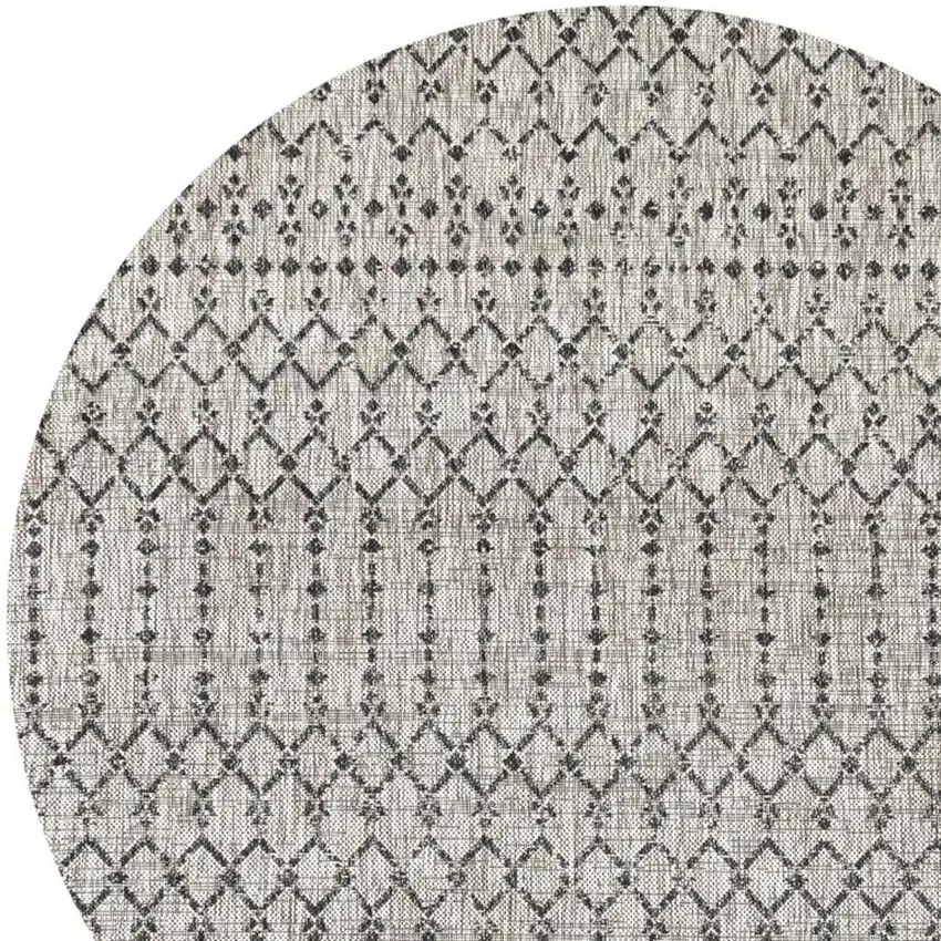 9' Light Gray And Black Round Trellis Indoor Outdoor Area Rug Photo 2