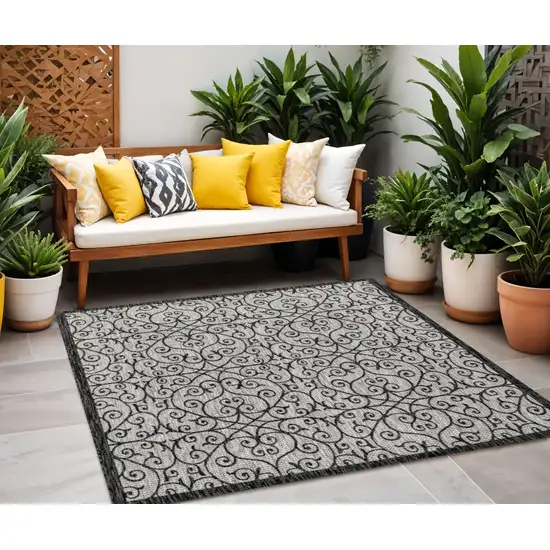 5' Light Gray And Black Square Geometric Indoor Outdoor Area Rug Photo 1
