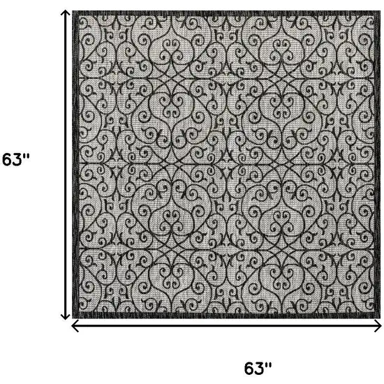 5' Light Gray And Black Square Geometric Indoor Outdoor Area Rug Photo 7