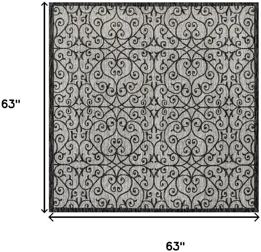 5' Light Gray And Black Square Geometric Indoor Outdoor Area Rug Photo 7