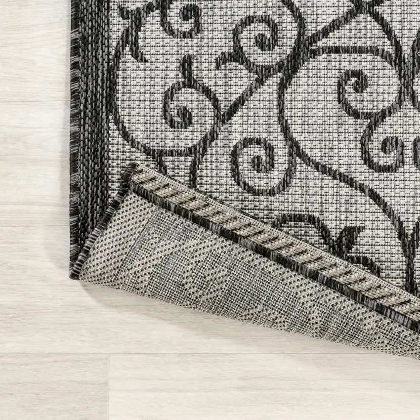 5' Light Gray And Black Square Geometric Indoor Outdoor Area Rug Photo 7