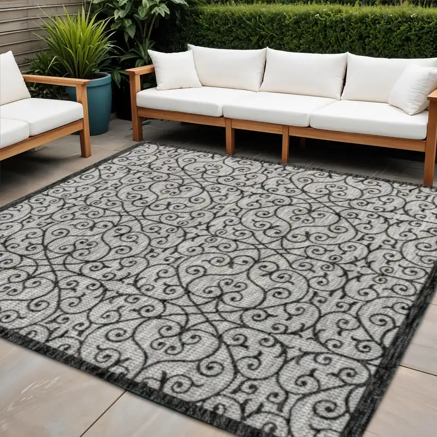 8' Light Gray And Black Square Geometric Indoor Outdoor Area Rug Photo 1