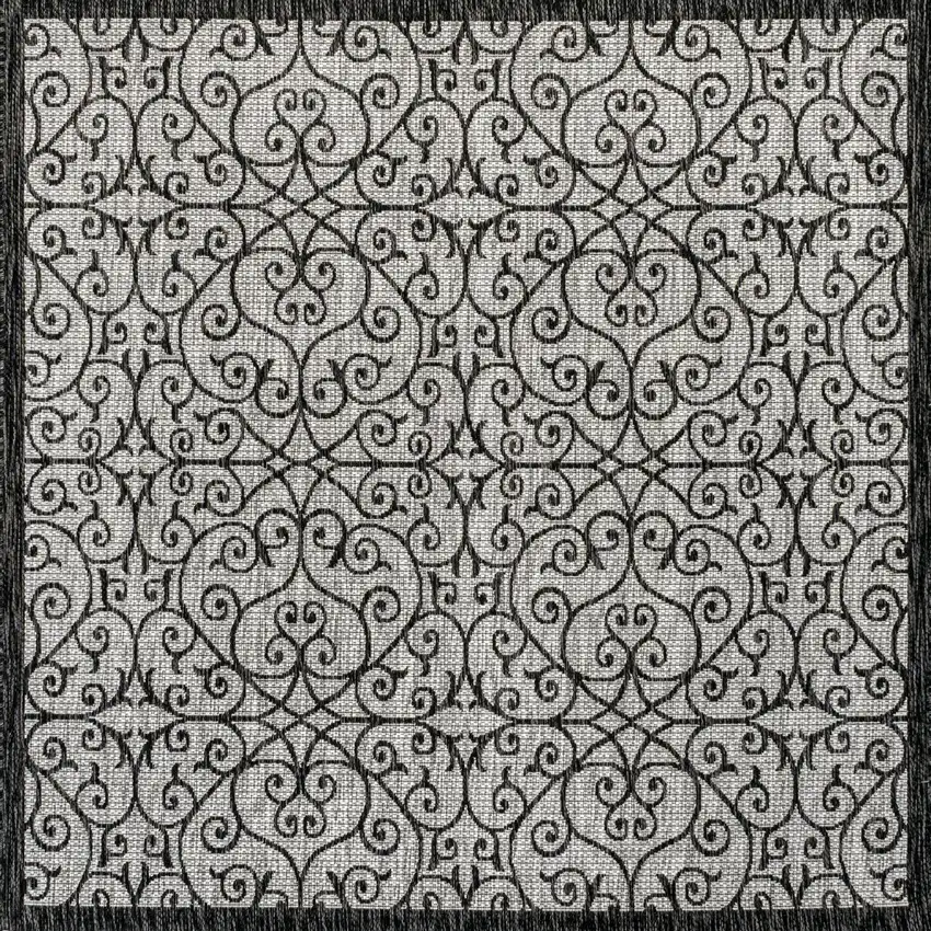 8' Light Gray And Black Square Geometric Indoor Outdoor Area Rug Photo 1