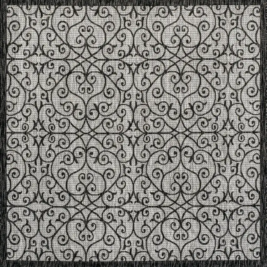 9' Light Gray And Black Square Geometric Indoor Outdoor Area Rug Photo 3